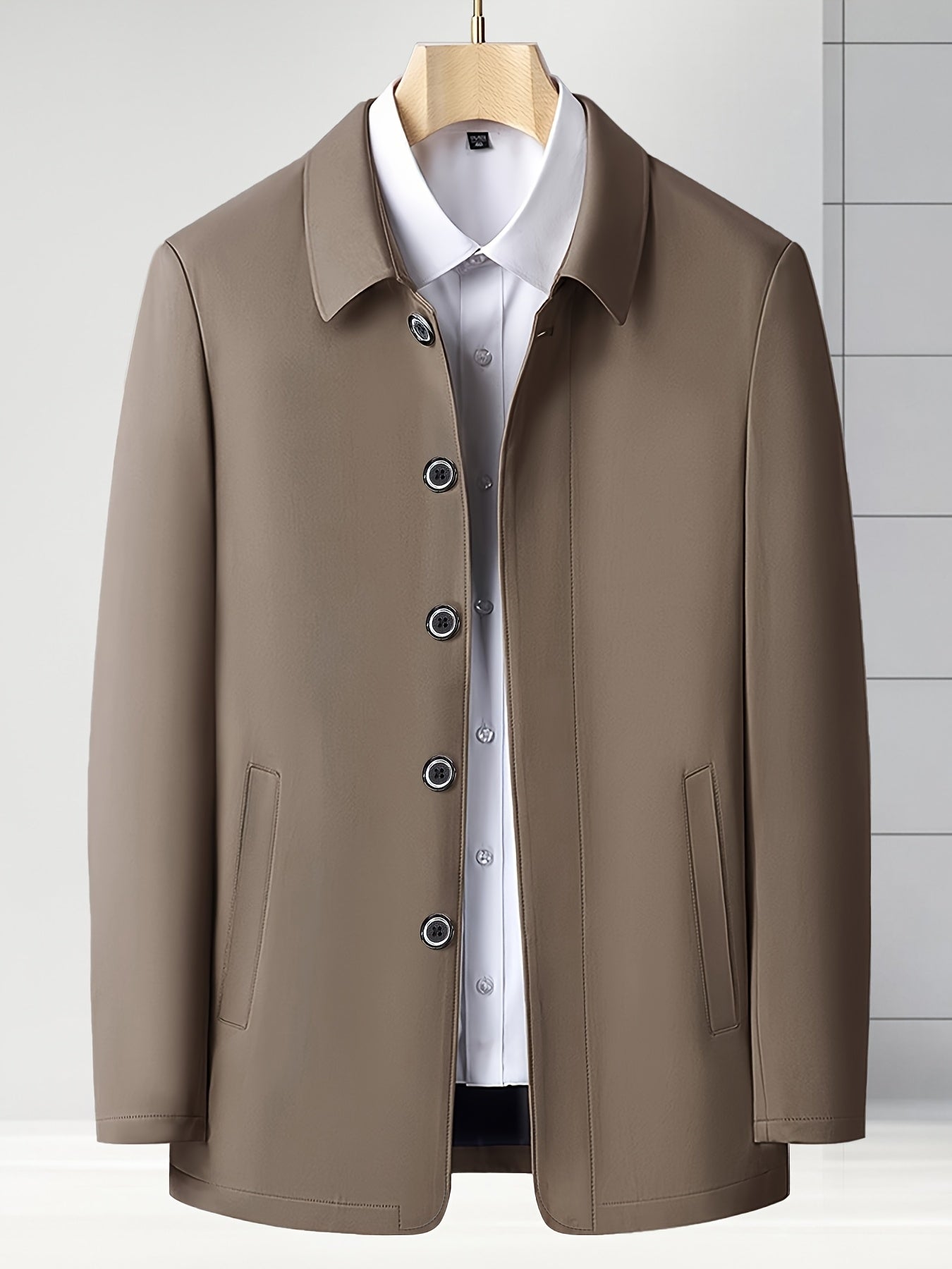 Men's Slim Fit Solid Color Polyester Blazer for Work and Casual in Spring and Autumn