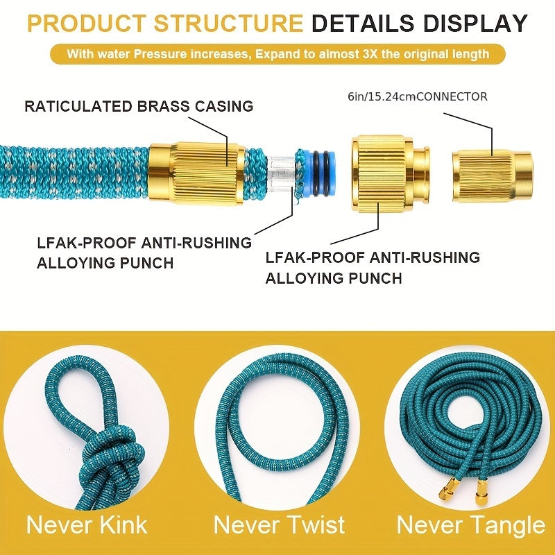 Расширяемый резиновый садовый шланг для полива и мойки автомобиля с универсальными соединителями