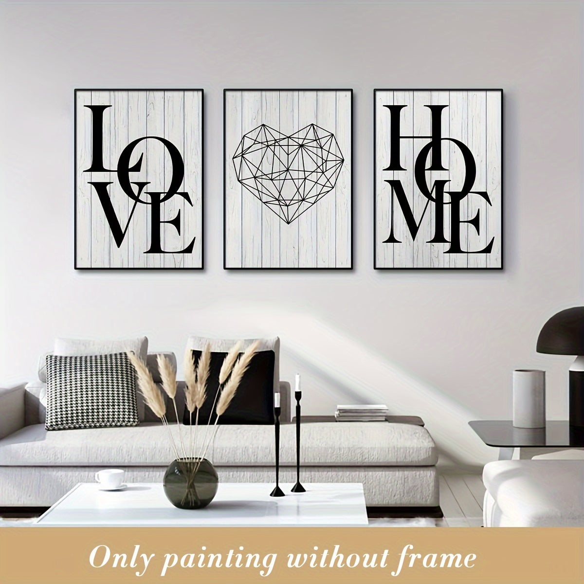 Scandinavian Black and White Canvas Wall Art Set Geometric Heart Modern Living Room Decor