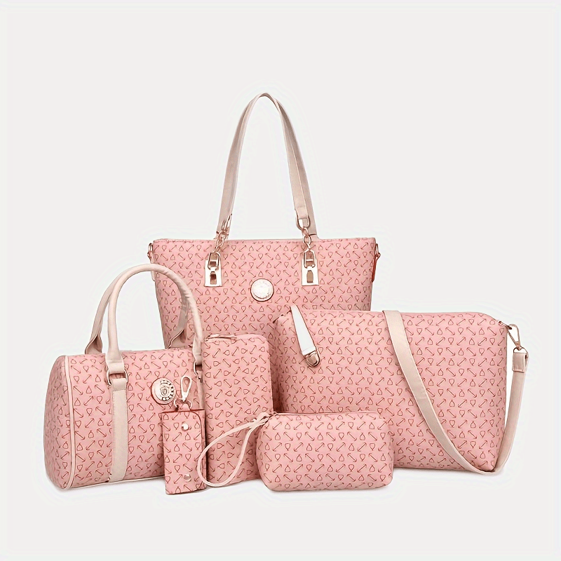 Set of 6 Large Capacity Printed Faux Leather Briefcases for Office and Travel