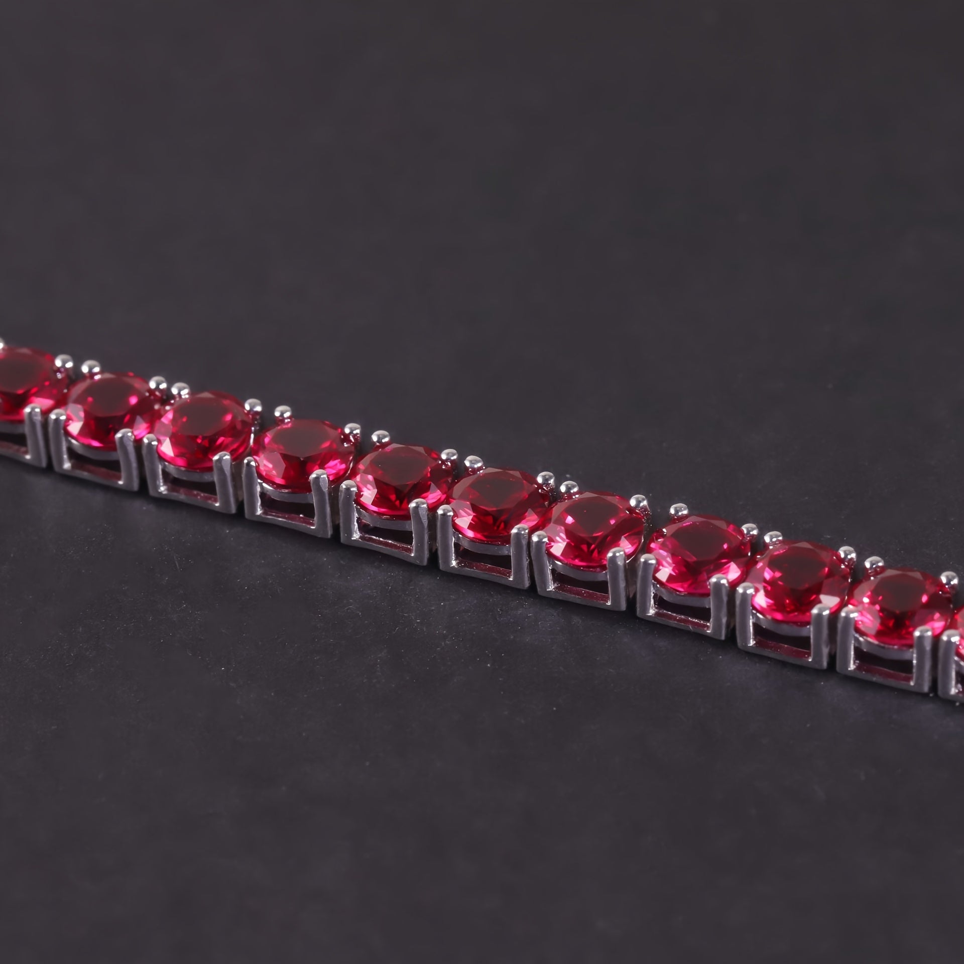 Sterling Silver and 18K Gold Plated Tennis Bracelet with Red Gemstones Flower Theme for December Birthstone Gift