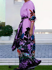 Plus Size Floral Print Jumpsuit with Belted Waist for Casual and Formal Wear