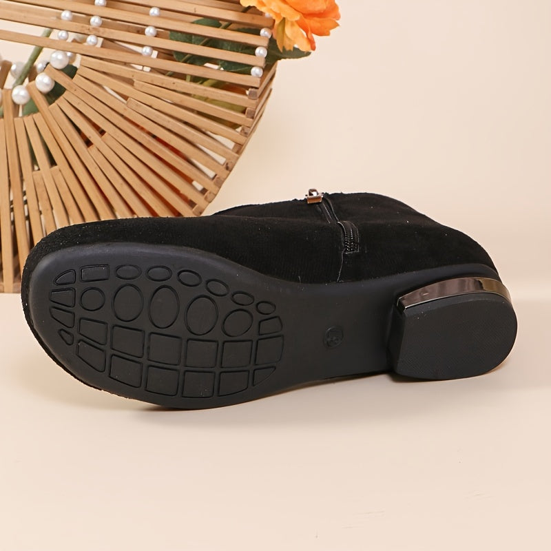 Women's Flannel Ankle Booties with Zipper & Embroidery Low Heel