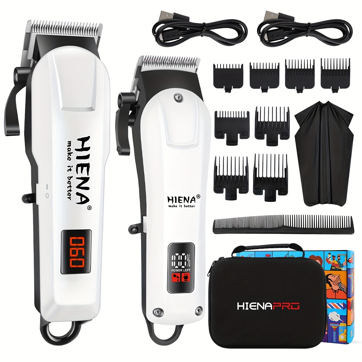Беспроводной электробритвенный набор для стрижки волос с ЖК-дисплеем, сумкой для хранения, тканевым гребнем для мужчин
