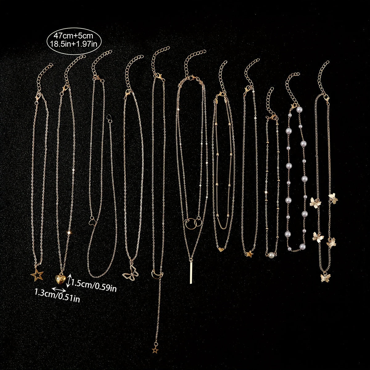 Conjunto de collar de 11 piezas con corazón y perlas falsas para mujeres, para combinar y regalar