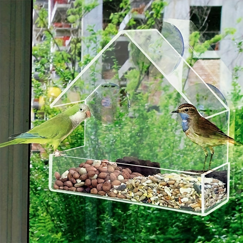 Clear Acrylic Bird Feeder with Suction Cup for All Bird Species Easy to Clean Window Mount
