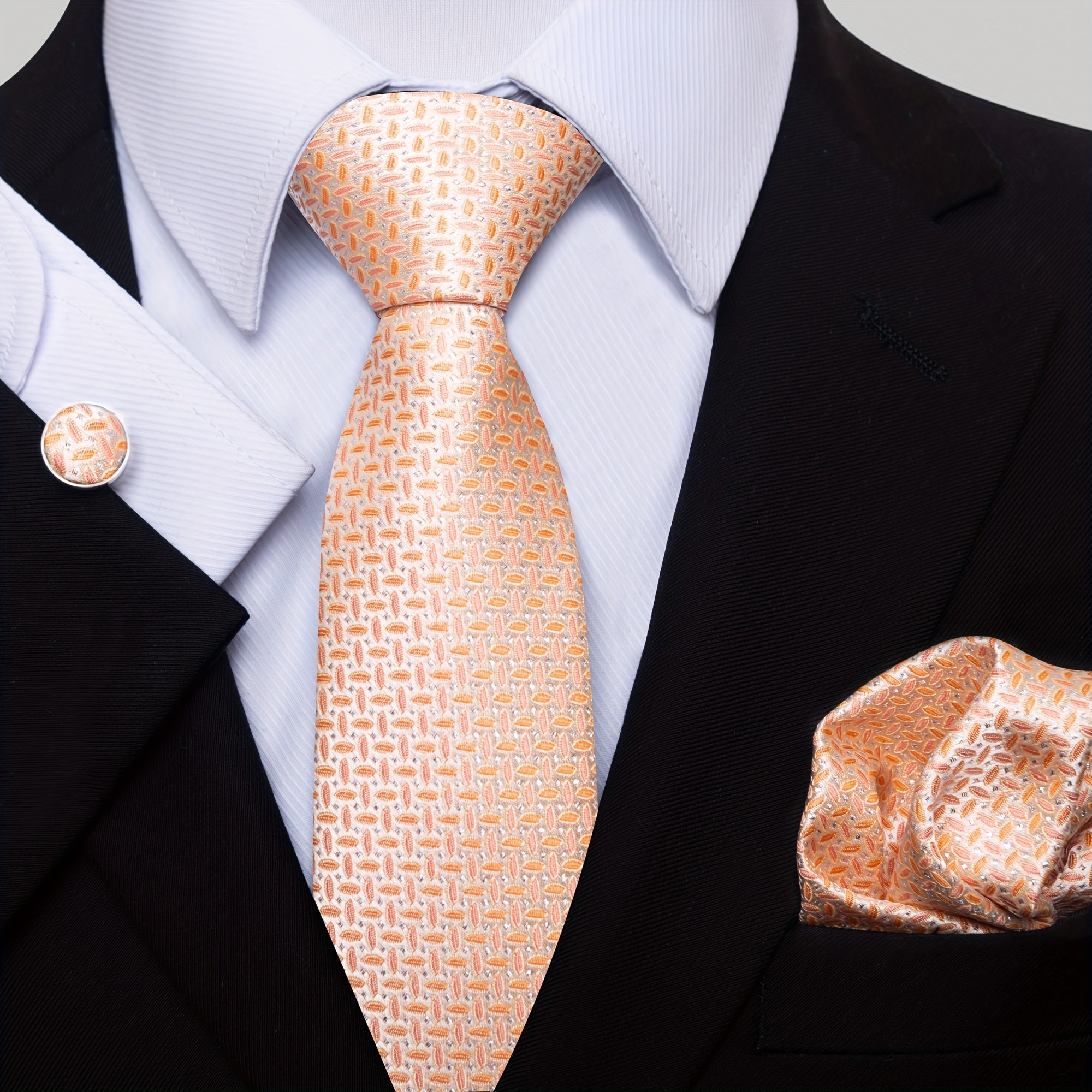 Men's Fashion Tie Set with Handkerchief and Cufflinks Polyester for Weddings and Formal Events