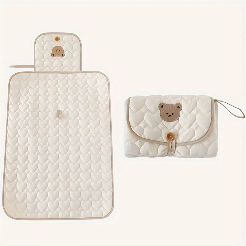 Beige Animal Embroidered Diaper Changing Pad for Babies and Toddlers