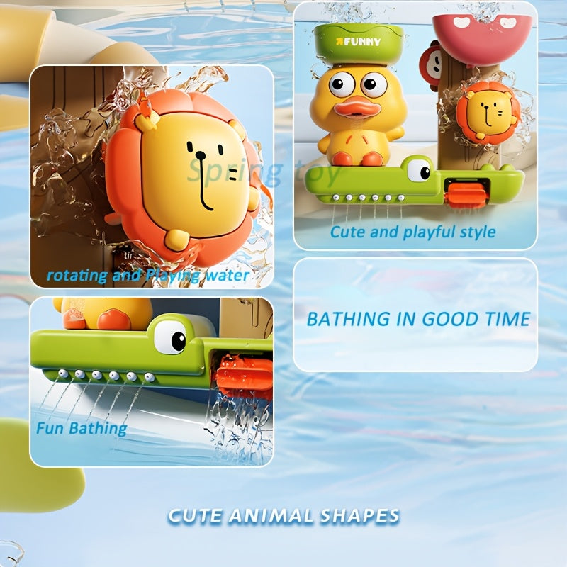 Colorful Cartoon Duck Bath Toy Set for Kids with Suction Cup Spraying and Rotating Features in Orange Green Yellow