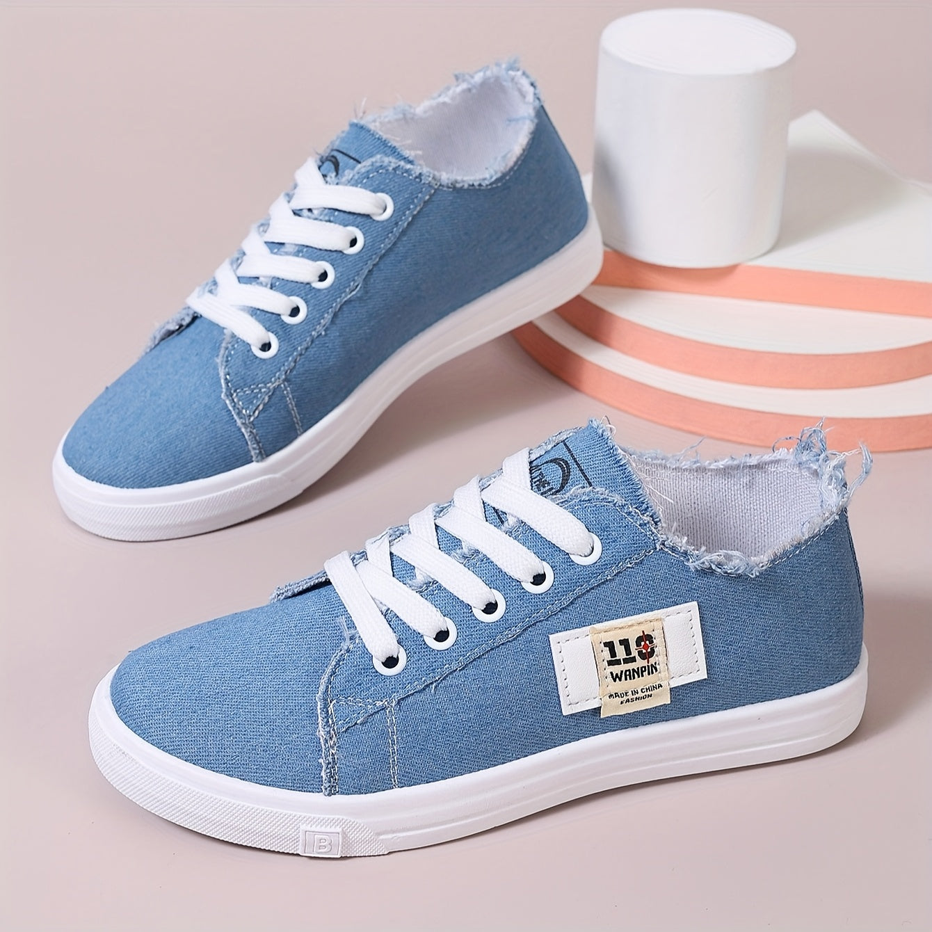 Women's Casual Slip-On Sneakers Light Blue White Black All-Season Fabric