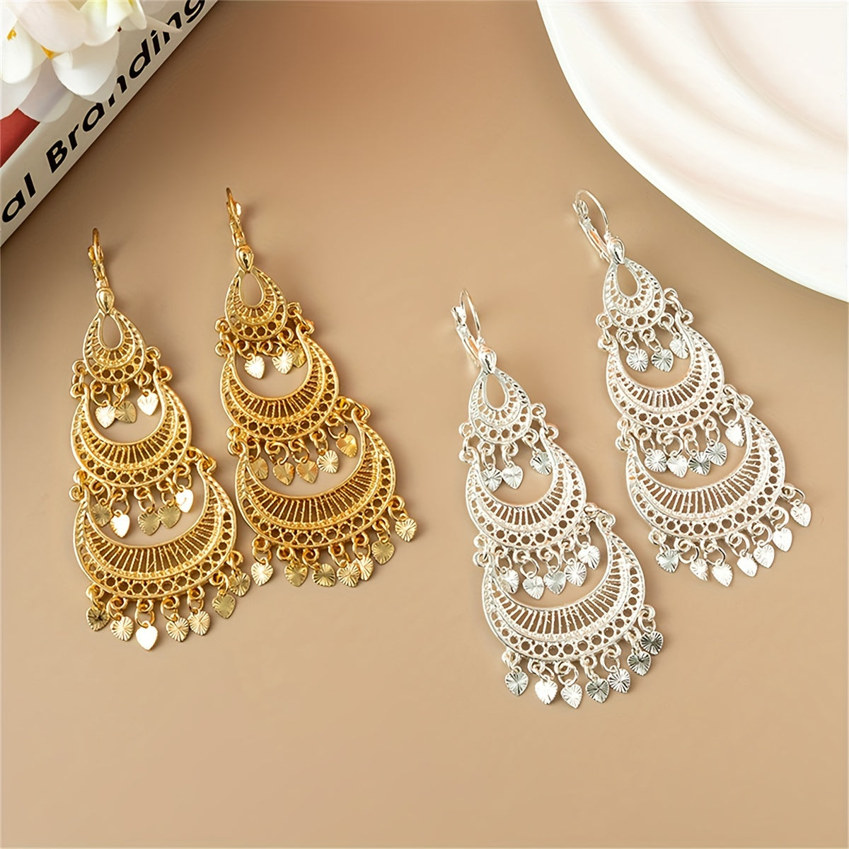 Vintage Arabic Style Lady Moon Bay Droplet Earrings for Weddings and Elegant Events