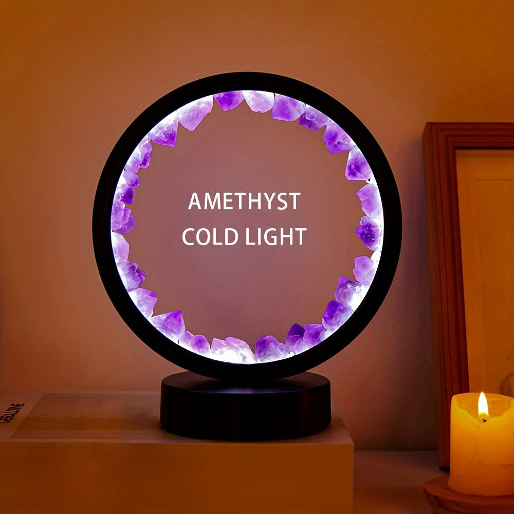 Rechargeable LED Lamp with Amethyst Quartz Cluster for Bedroom and Desk Decor