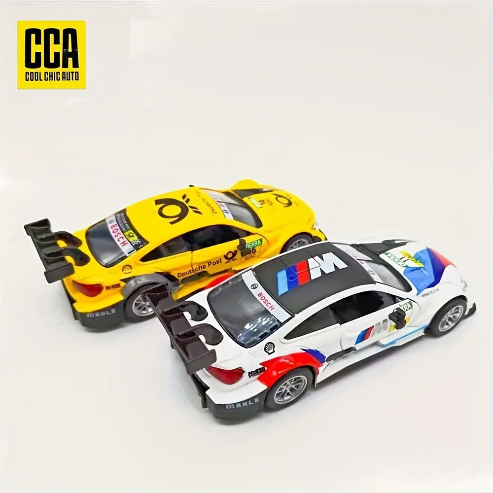 Coche de modelo en fundición a presión escala 1:44 BMW M4 DTM blanco azul, juguete de carreras para niños y coleccionistas