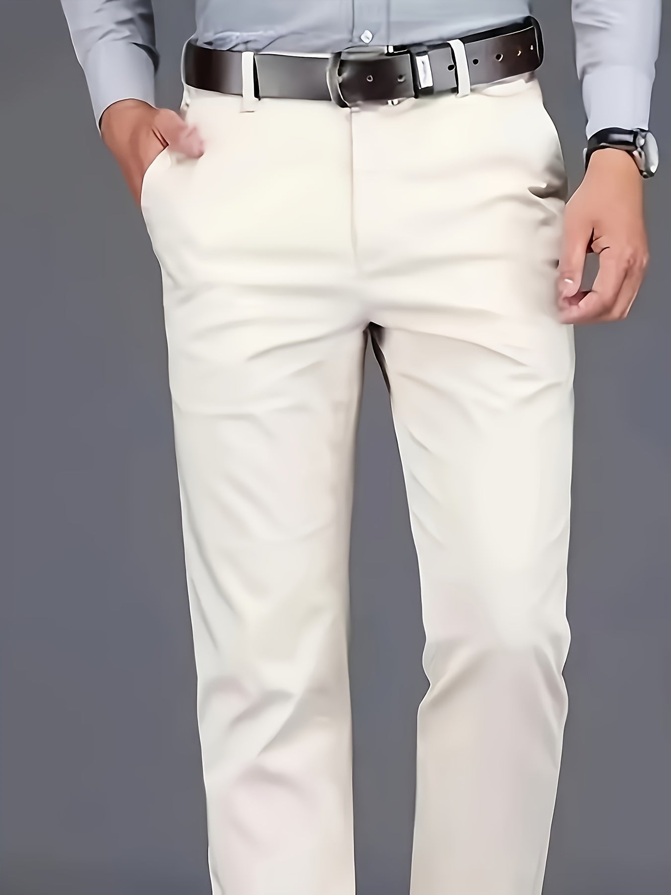 Pantalones de vestir sólidos para hombre, ligeros, de corte regular, con dobladillo, para todas las estaciones, casual de negocios