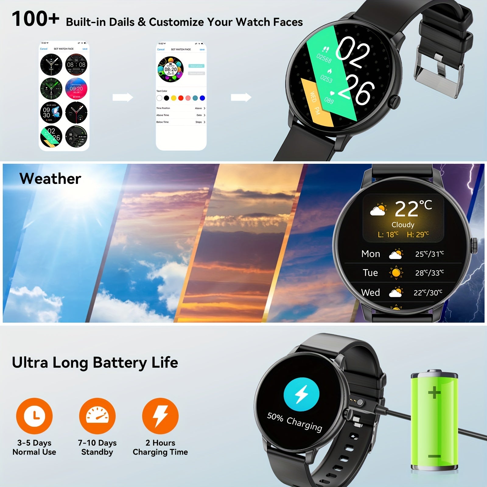 Reloj inteligente para hombres y mujeres con pantalla HD de 3.53cm, llamadas inalámbricas, control de música para múltiples deportes, asistente de voz AI