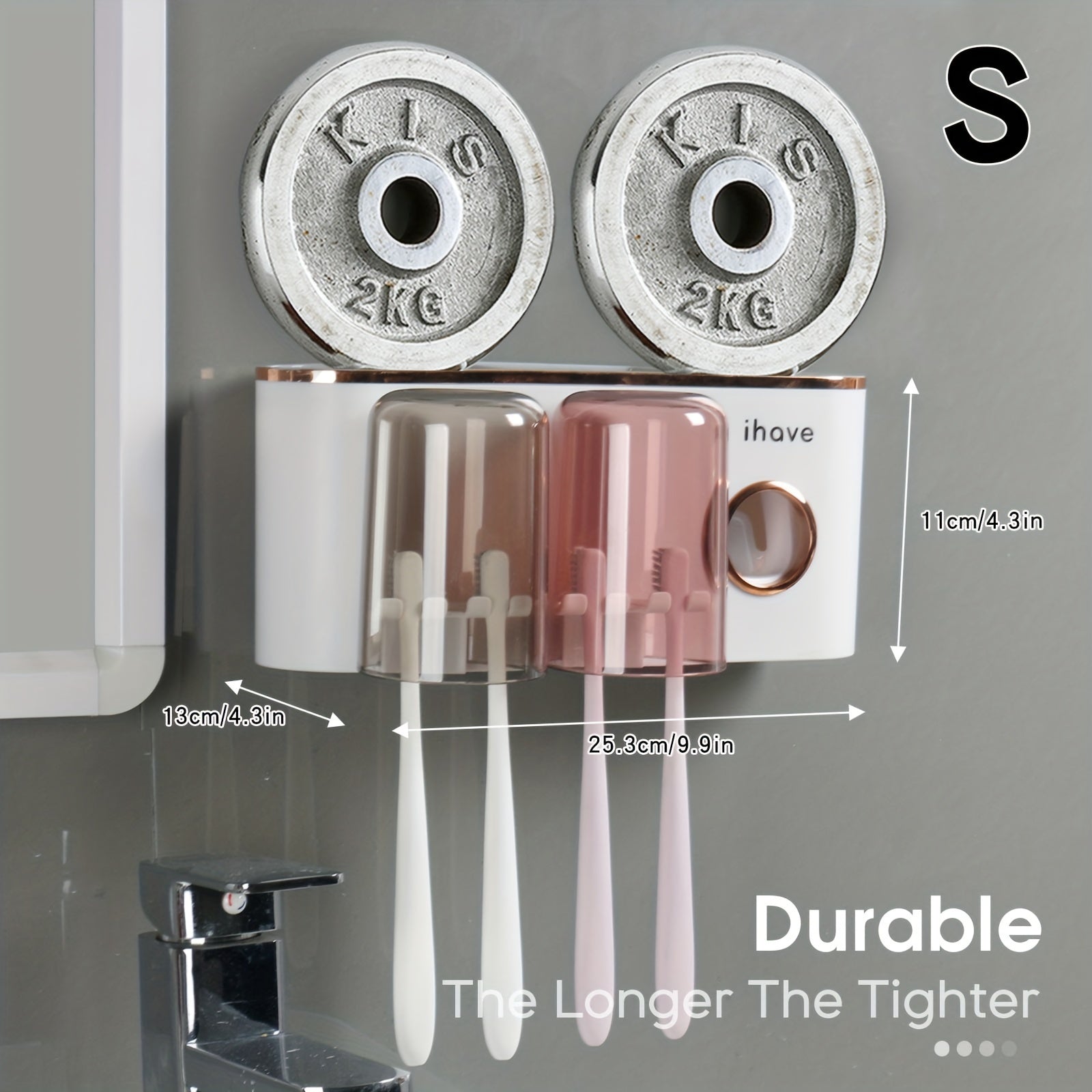 Wall-Mounted Bathroom Toothbrush Holder with Dispenser and Tumbler Set