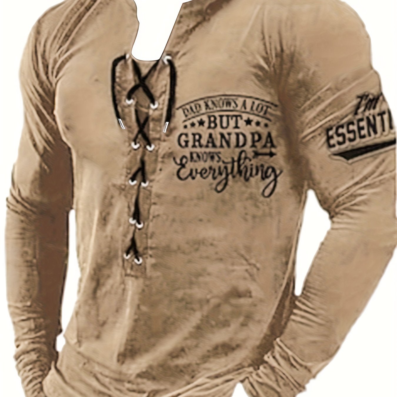 Men's Long Sleeve Henley Shirt with Letter Print and Drawstring for Spring Fall