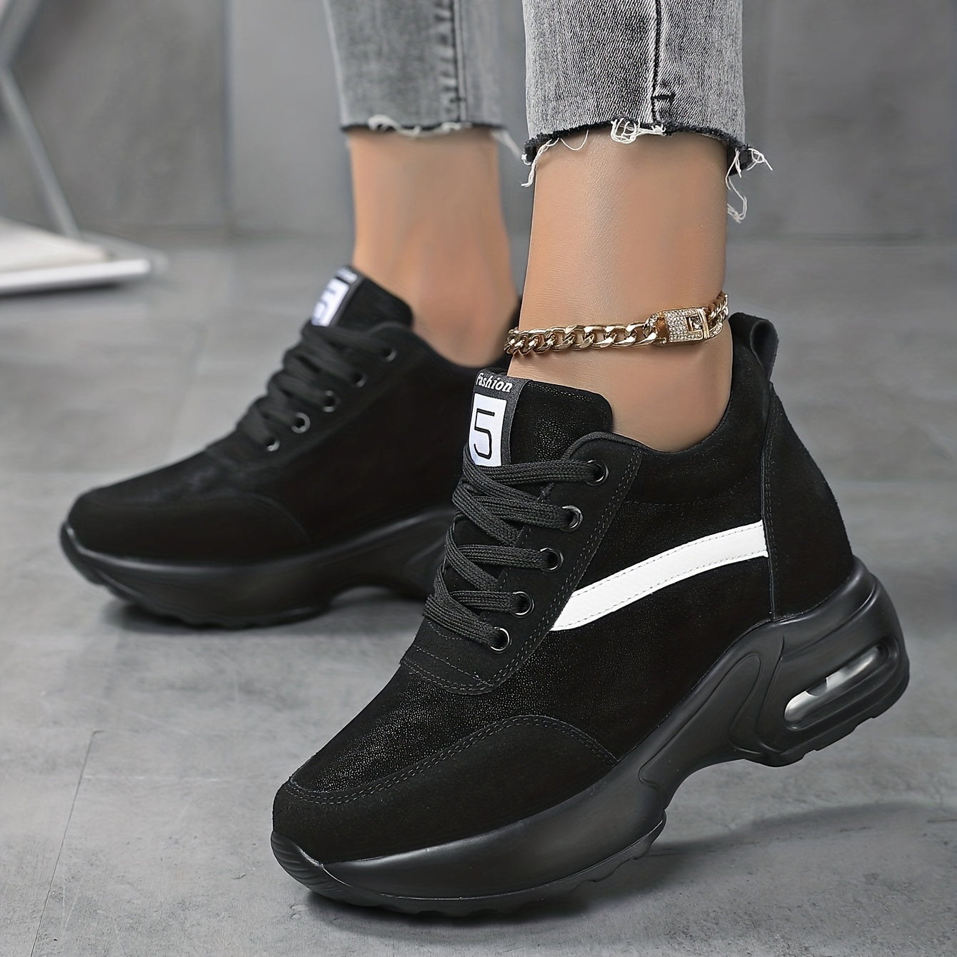 Zapatillas casual de colorblock para mujer con cordones, de caña baja y antideslizantes