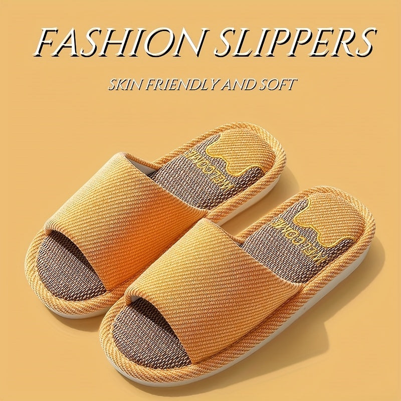 Unisex Linen Slip-On Slippers Breathable Non-Slip Indoor House Shoes