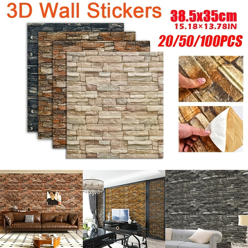 3D Stereo Brick Wall Stickers Waterproof Oilproof Self-Adhesive Indoor Decor 20 50 100 Pieces