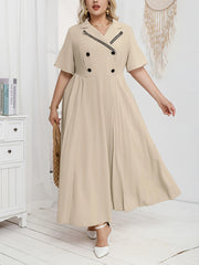 Women's Pleated Double-Breasted Dress With Minimalist Style