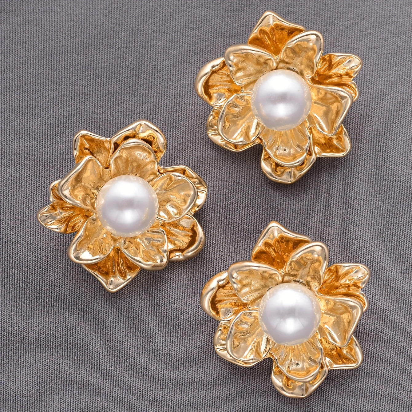 Set of 3 Pearl Flower Buttons Alloy for Clothing DIY Sewing Accessories