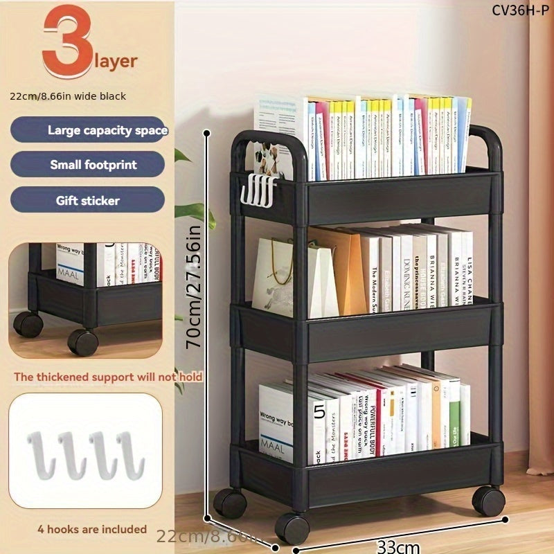 Carro de utilidad con 3 niveles de metal y plástico con ruedas con freno para cocina, oficina y almacenamiento