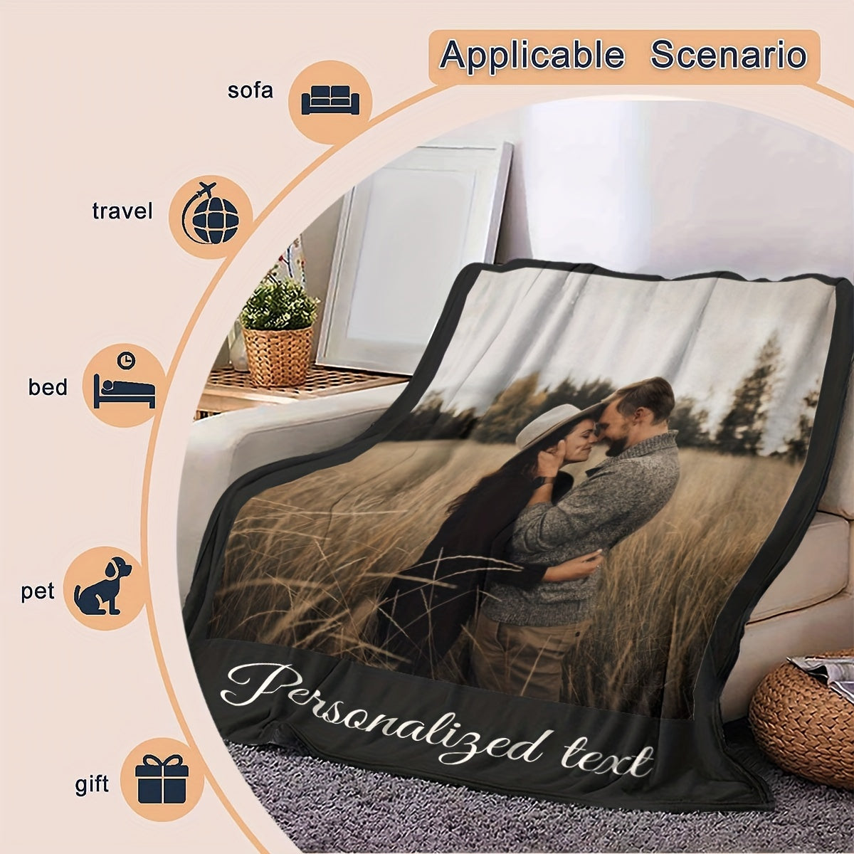 Многофункциональное персонализированное фланелевое плед с фотографией и текстом для дивана, кровати, путешествий