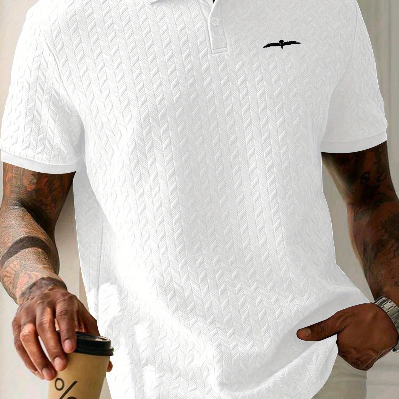 Men's Polo Shirt with Eagle Print Short Sleeve Summer Casual Slim Fit