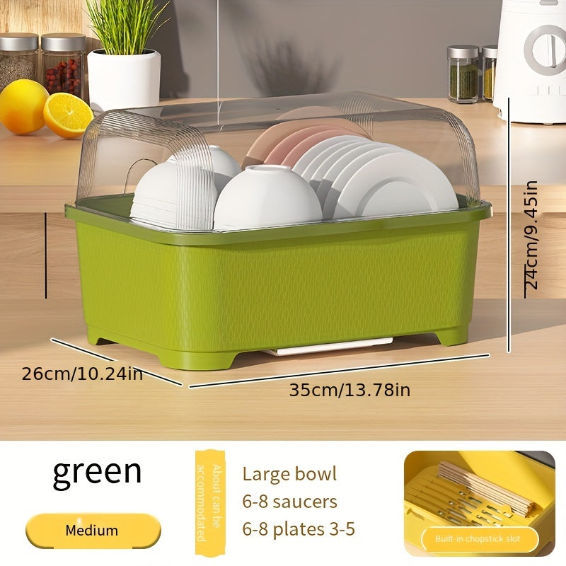 Escurridor de platos de plástico con tapa, amplio almacenamiento de cocina para platos y utensilios