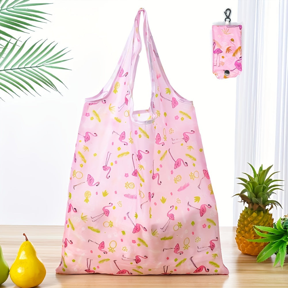 Large Foldable Tote Bag with Floral Pattern, Durable Polyester, Reusable Shopping