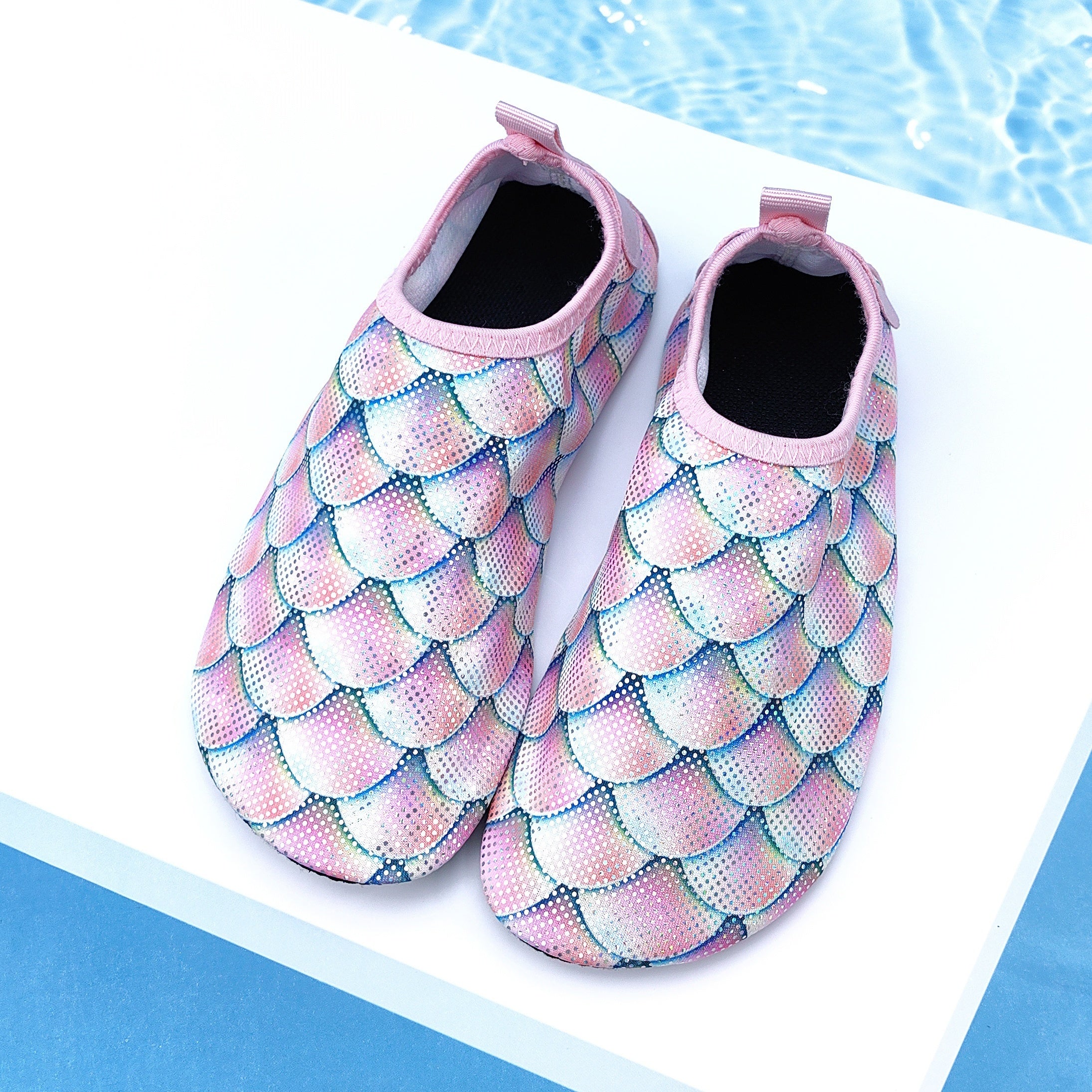 Girls' Mermaid Scale Aqua Socks Slip-On Water Shoes for Beach Pool Outdoor Activities