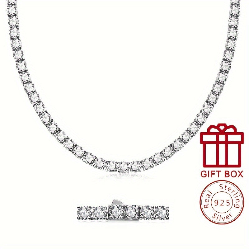 Sterling Silver Moissanite Tennis Necklace 6.5mm Mixed Row 18 20 22 Inches