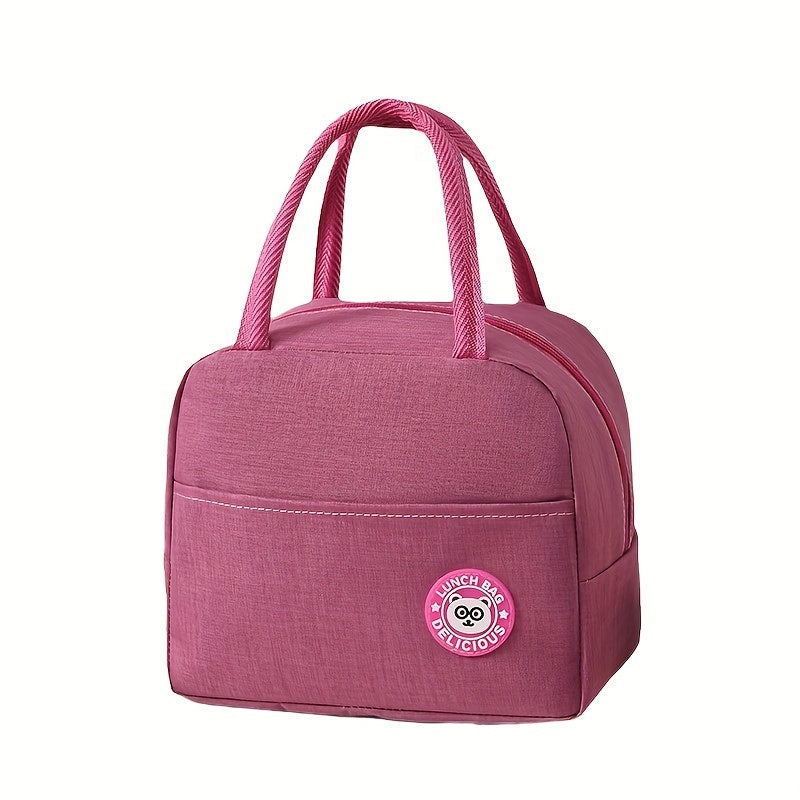 Black Oxford Fabric Lunch Bag Zippered Bento Satchel for Women