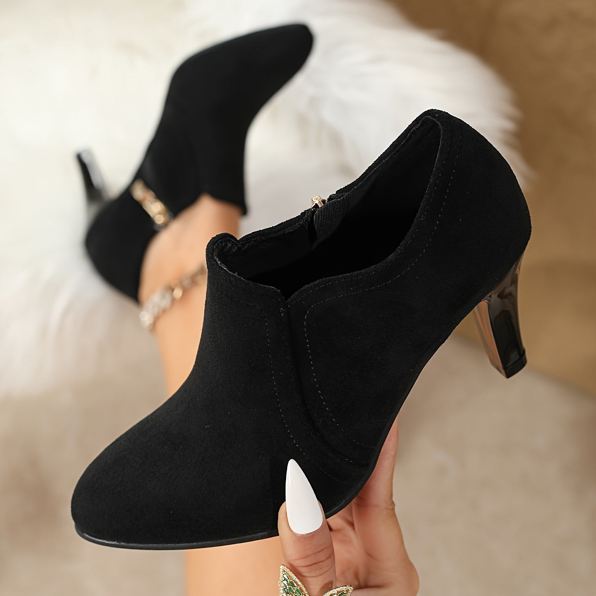 Women's Solid Color High Heel Ankle Boots With Side Zipper