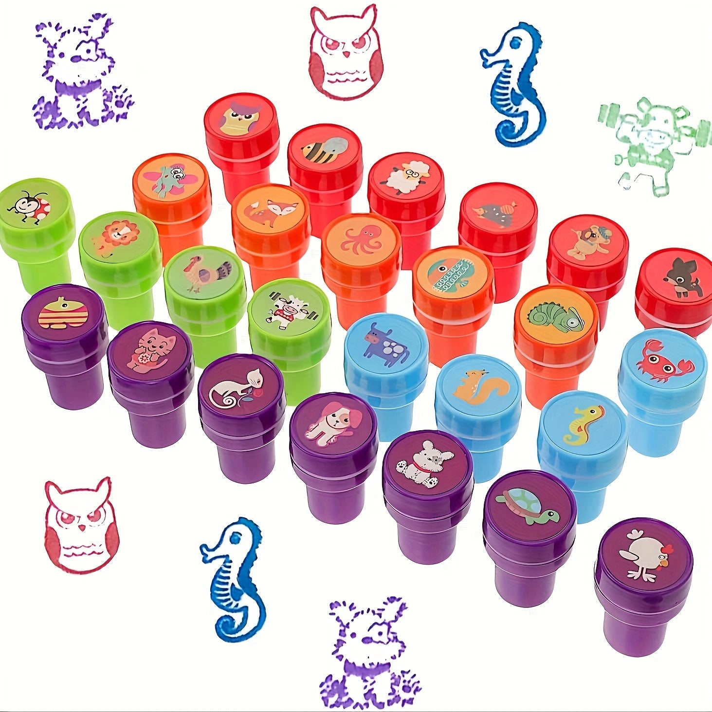Sellos de animales variados para profesores, con tinta automática, paquete de 26, multicolor