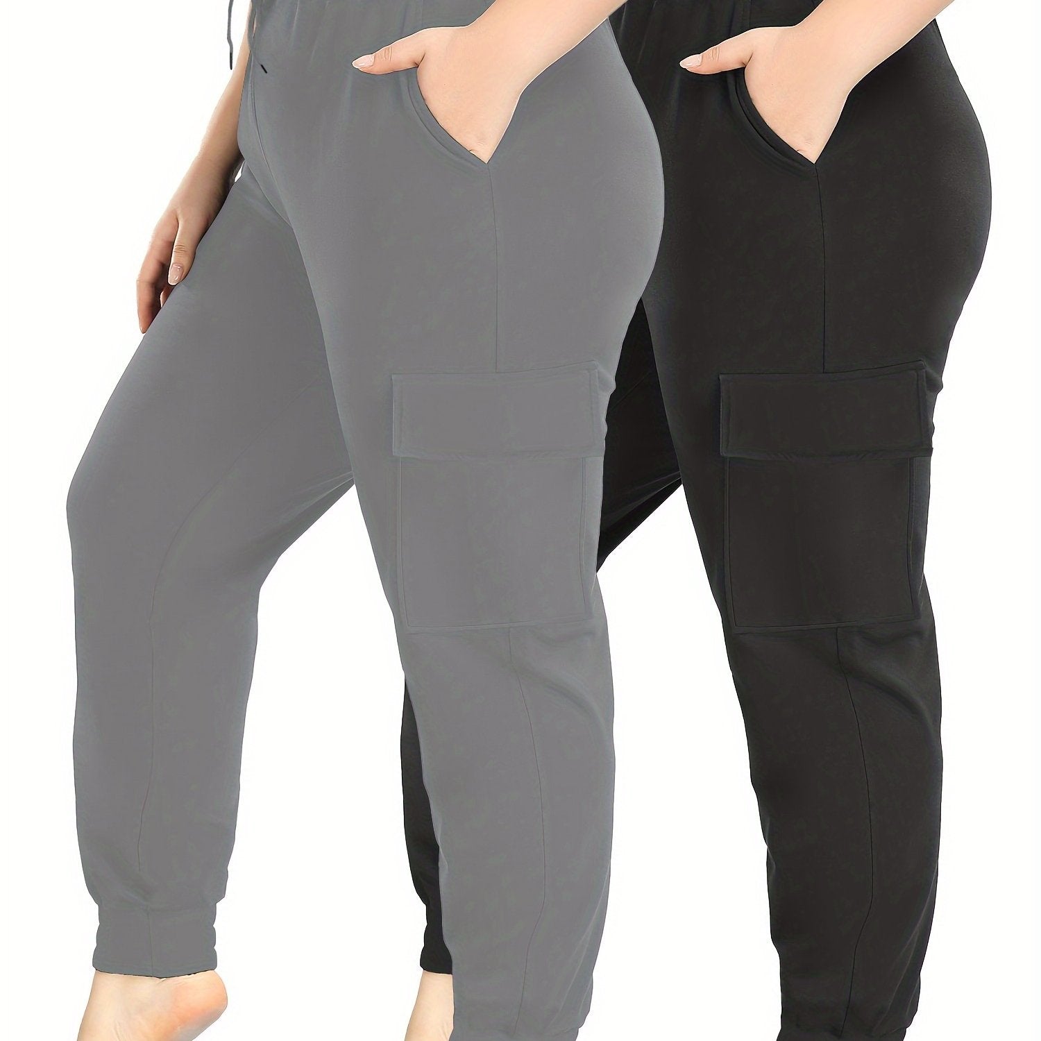 Plus Size Waterproof Work Pants with Pockets and Drawstring Waist