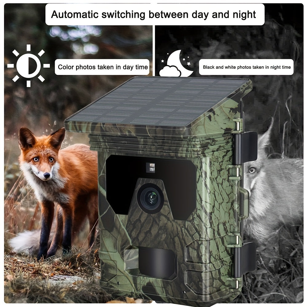 4K Wildlife Trail Camera Solar Powered 50MP IPX-5 Waterproof with Auto Focus