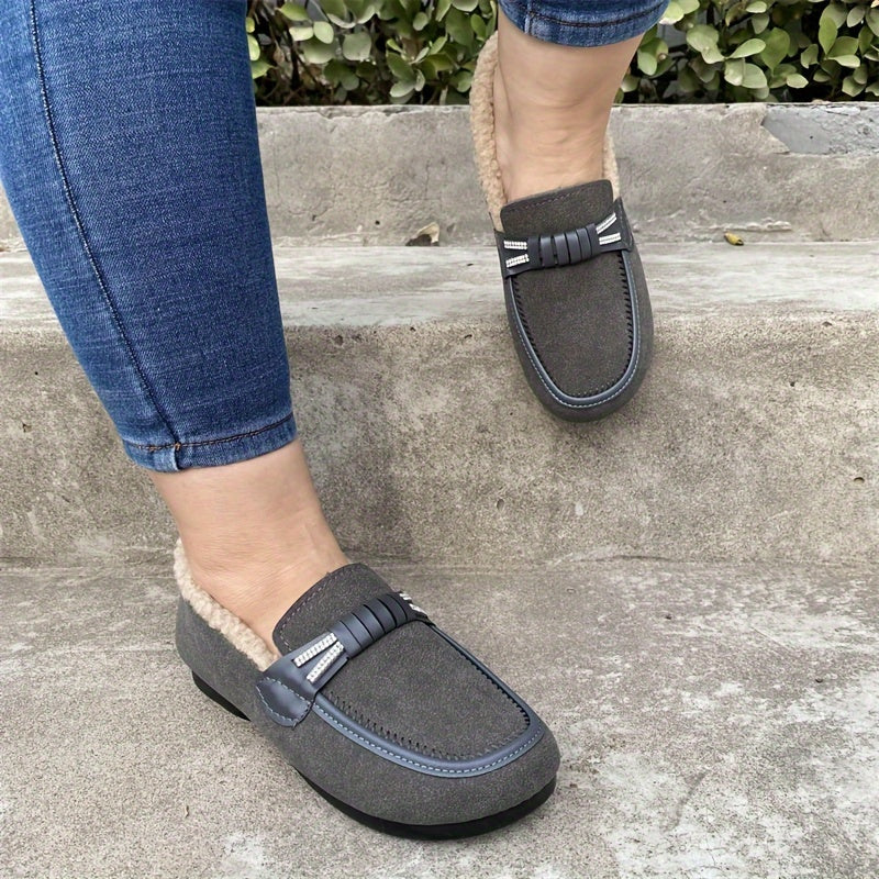 Women's Plush-Lined Loafers Cozy Slip-On Flats Dark Brown