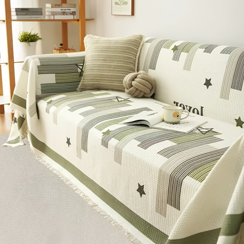 Tasselli Waffle-Knit Divan Qoplamasi - Mashinada Yuvish mumkin, Yashash xonasi va Ofis Dekor uchun Matoga Himoya