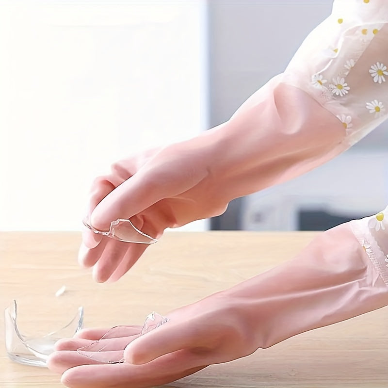 Suv o'tkazmaydigan rezin qo'lqoplar, gull naqshli, idish yuvish, tozalash va uy uchun