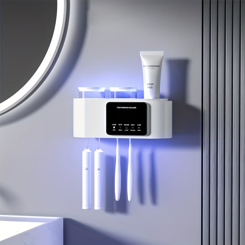 Wall-Mounted Toothbrush Holder with Quick-Drying Cup and Rechargeable Battery