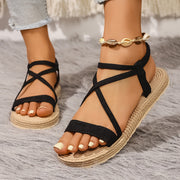 Women's Black Crossover Strap Flat Sandals for Beach and Resort