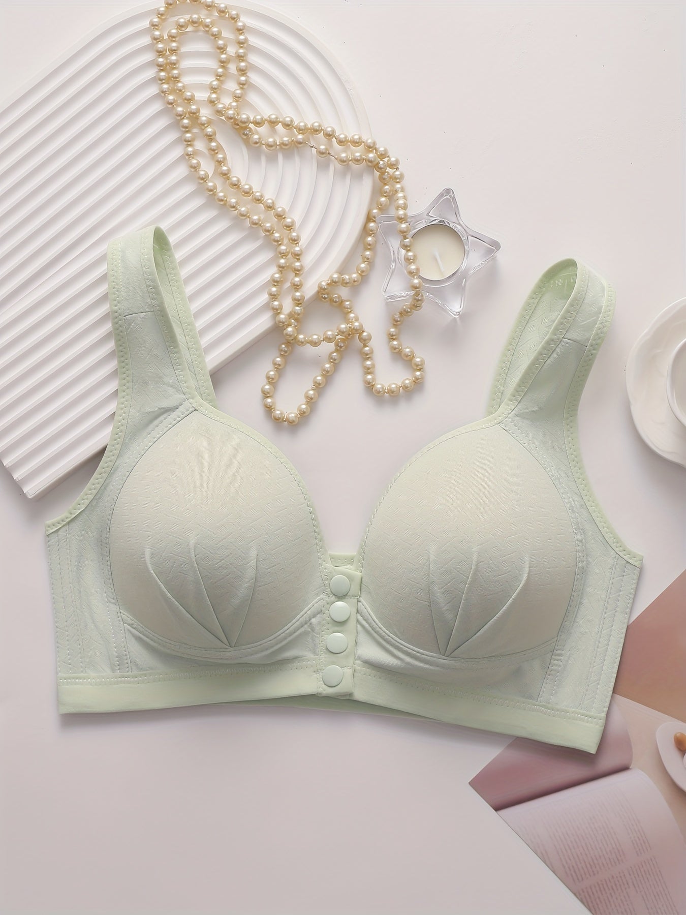 Women's Wireless Push Up Bra with Front Buckle, Breathable and Comfortable Lingerie