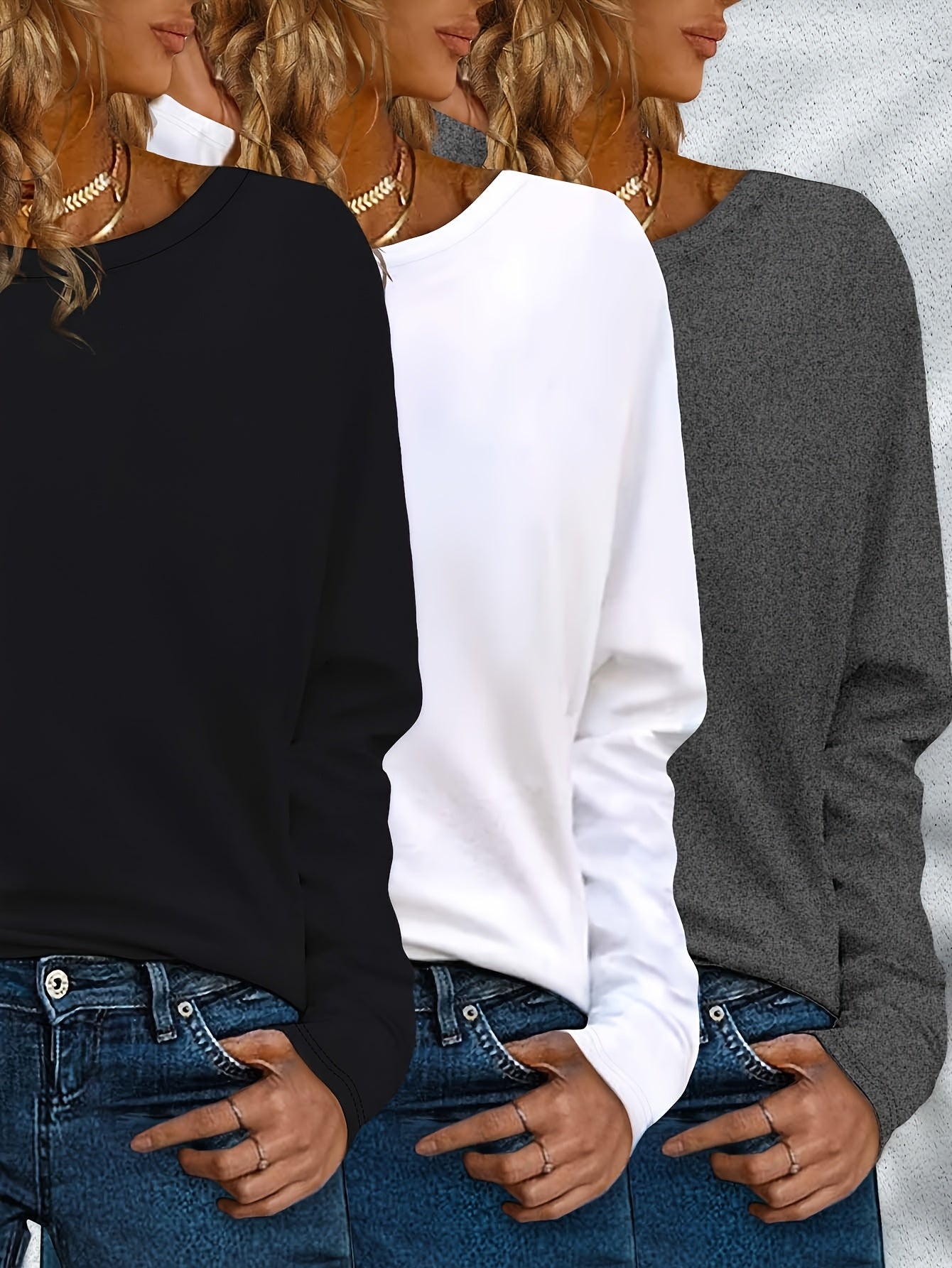 Women's Solid Color Round Neck Long Sleeve T-Shirts Casual Autumn Spring