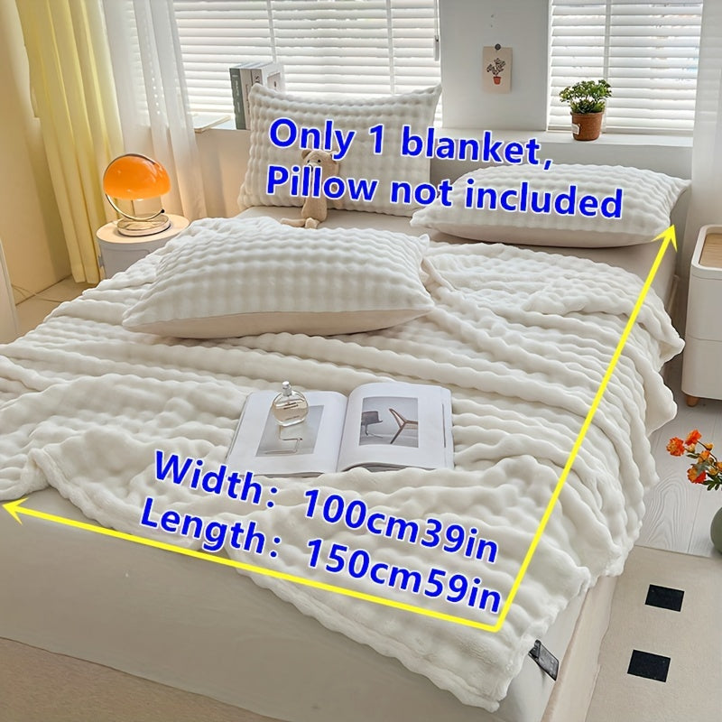 All-Season White Polyester Knitted Blanket for Bed Sofa Travel Camping