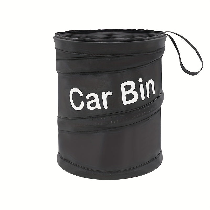 Unisex Black Polyester Foldable Car Trash Bin with Compact Storage