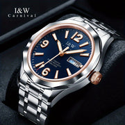 Men's Automatic Mechanical Watch Stainless Steel Waterproof 100M Dual Calendar Luminous