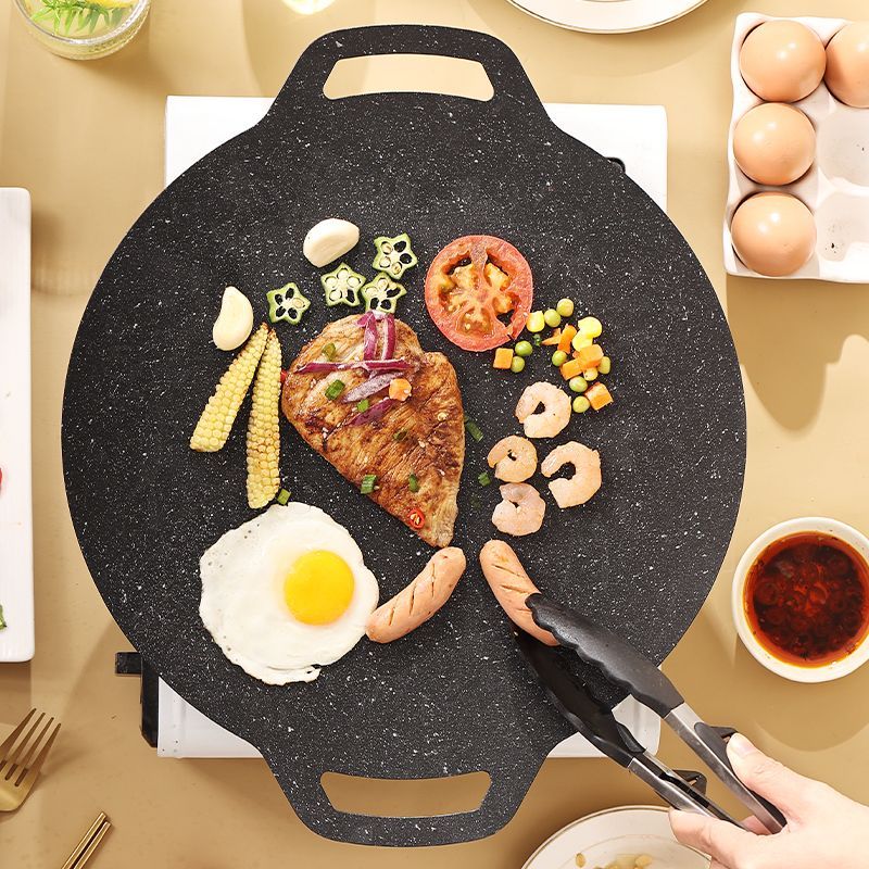 Cast Iron Grill Pan for Outdoor Camping and BBQ Non-Stick Stovetop Gas Grill