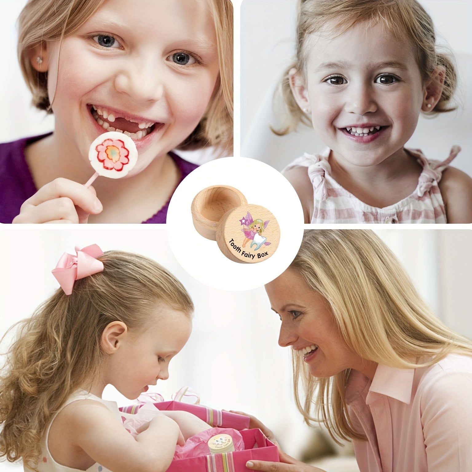 Qizlar uchun Yog'och Tish Perisi Qutisi - Yo'qolgan tishlarni saqlash uchun mukammal, Qiziqarli xotira saqlagich, Bolalar uchun tish tashkilotchisi - Dumaloq xotira to'plovchi quti